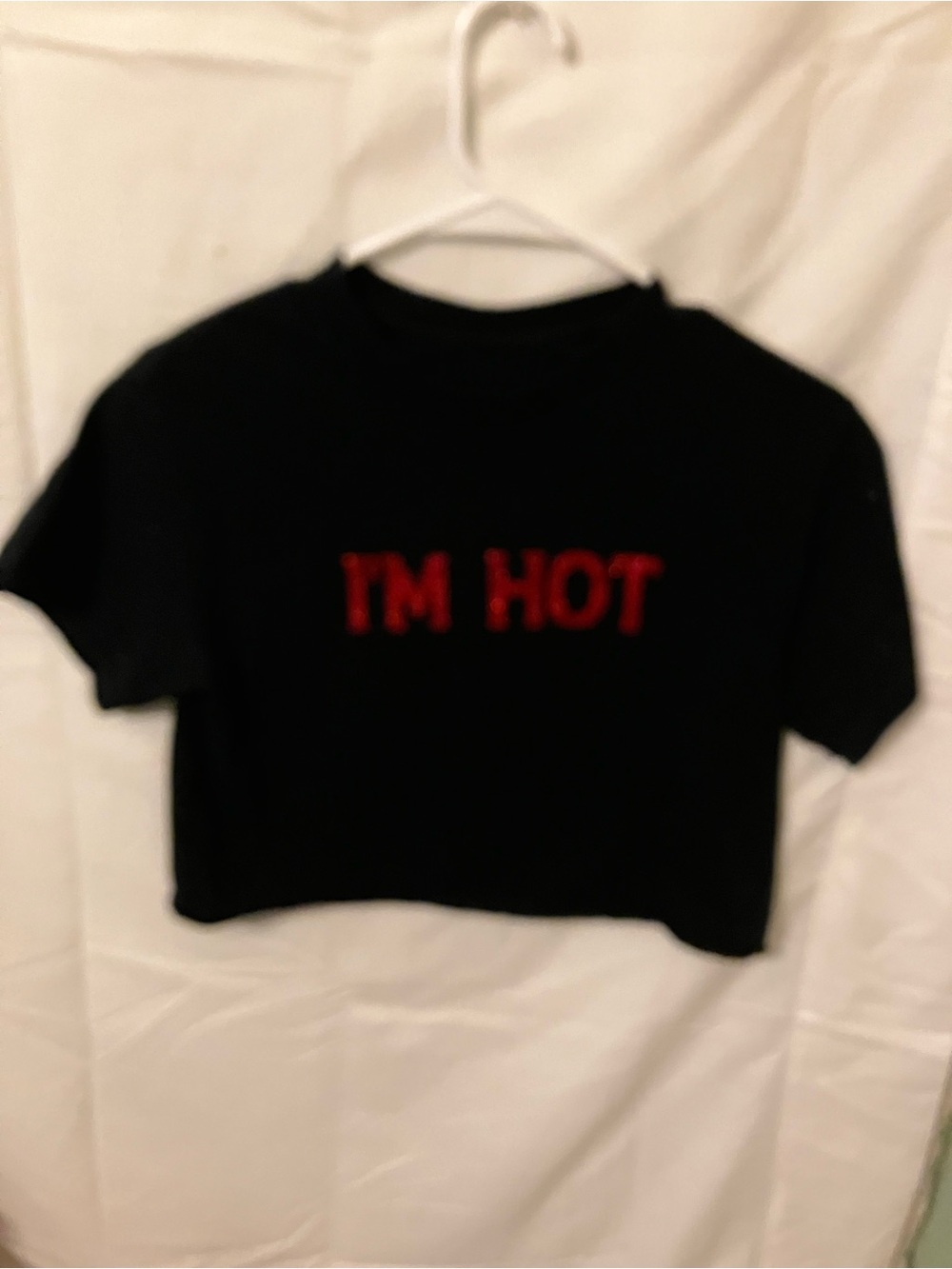 Women's Black Cropped Tee with Red 'I'M HOT' Graphic